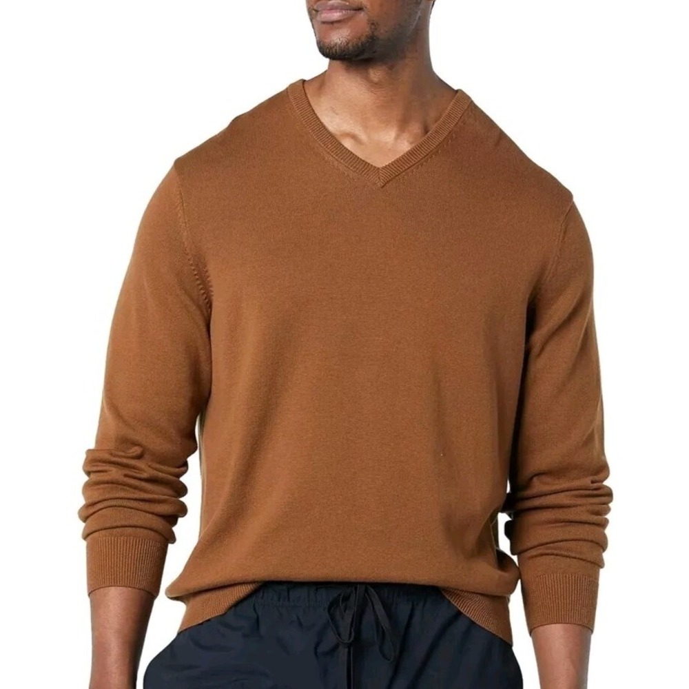 Goodthreads Men's Lightweight Merino Wool V-Neck Sweater. Golden Yellow XL
